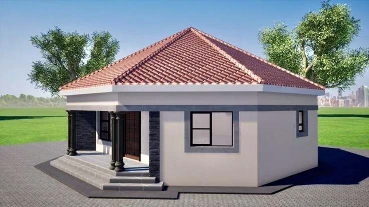 House exterior showing the final roof and exterior finish